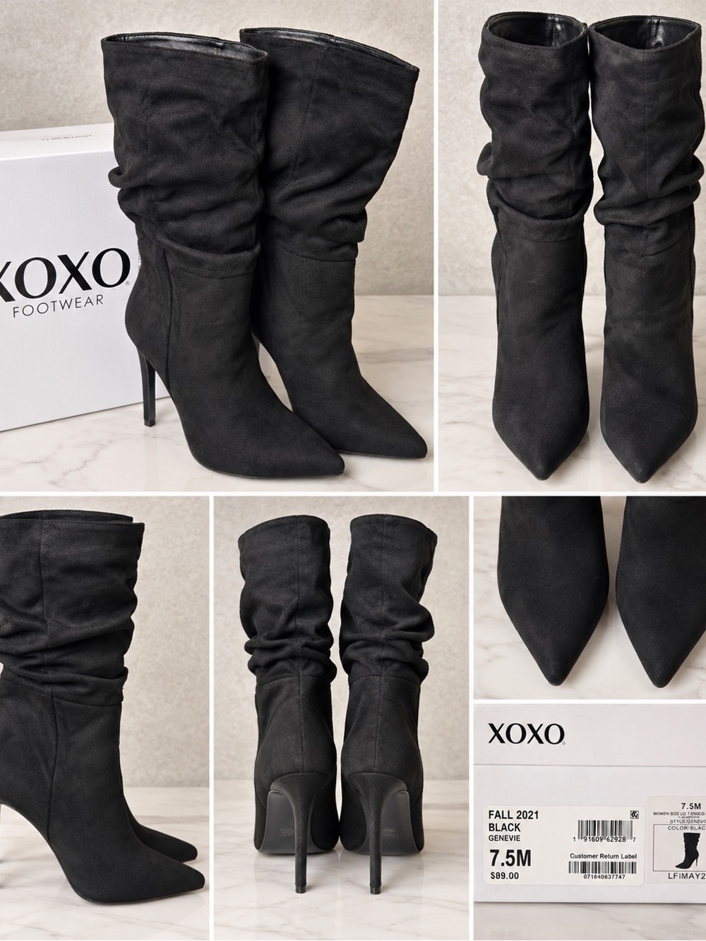 XOXO Genevie Black Slouch Stiletto Boots Size 7.5